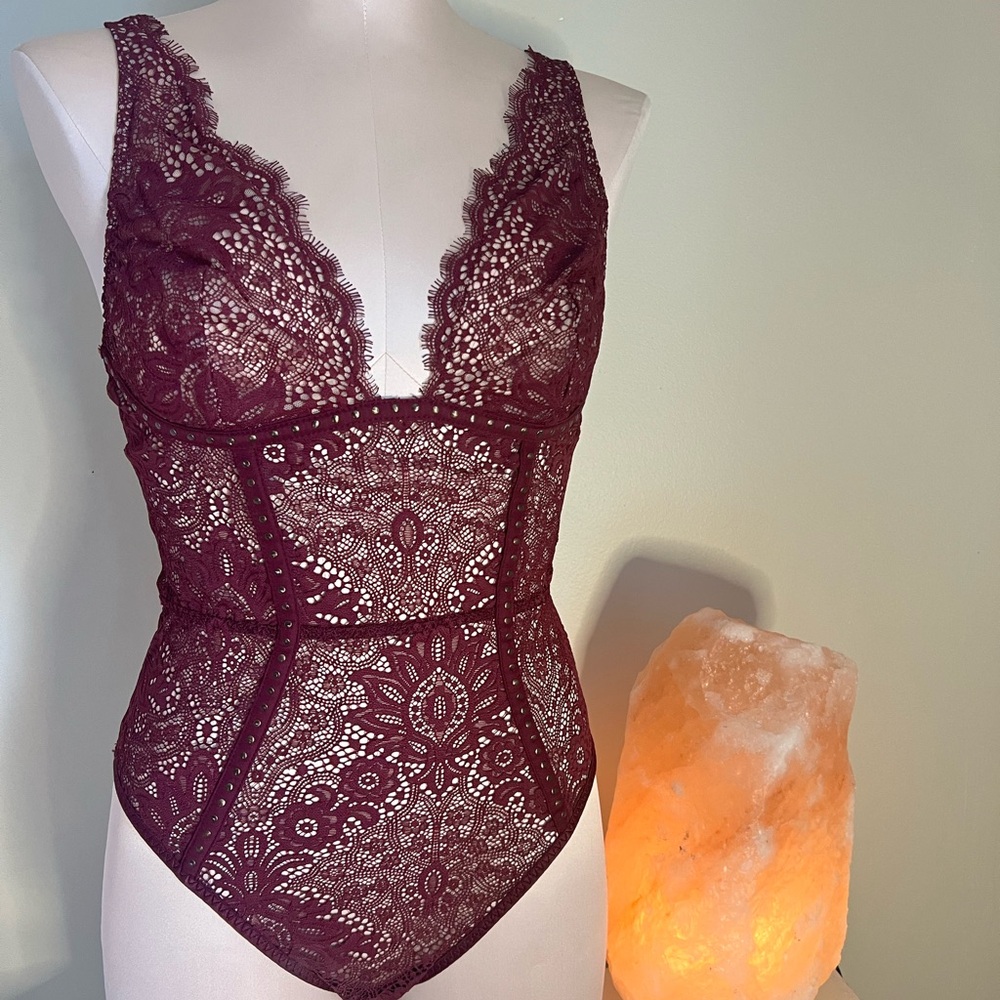 Elegant Burgundy Lace Bodysuit